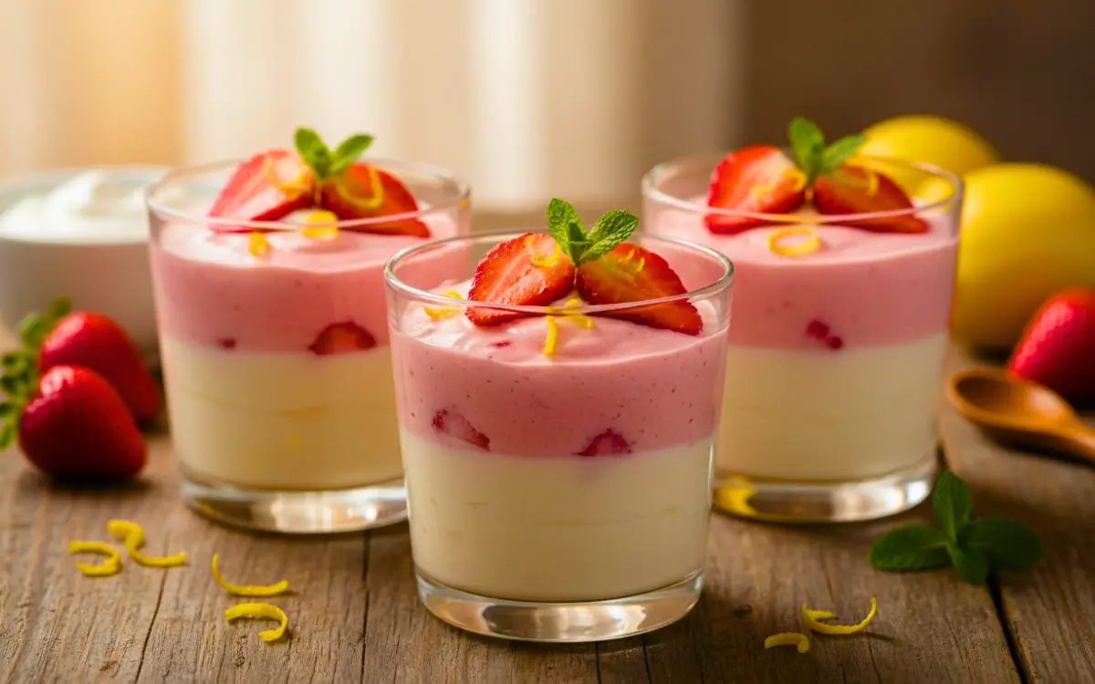 Mousses de Morango e Limão em Apenas 2 Ingredientes