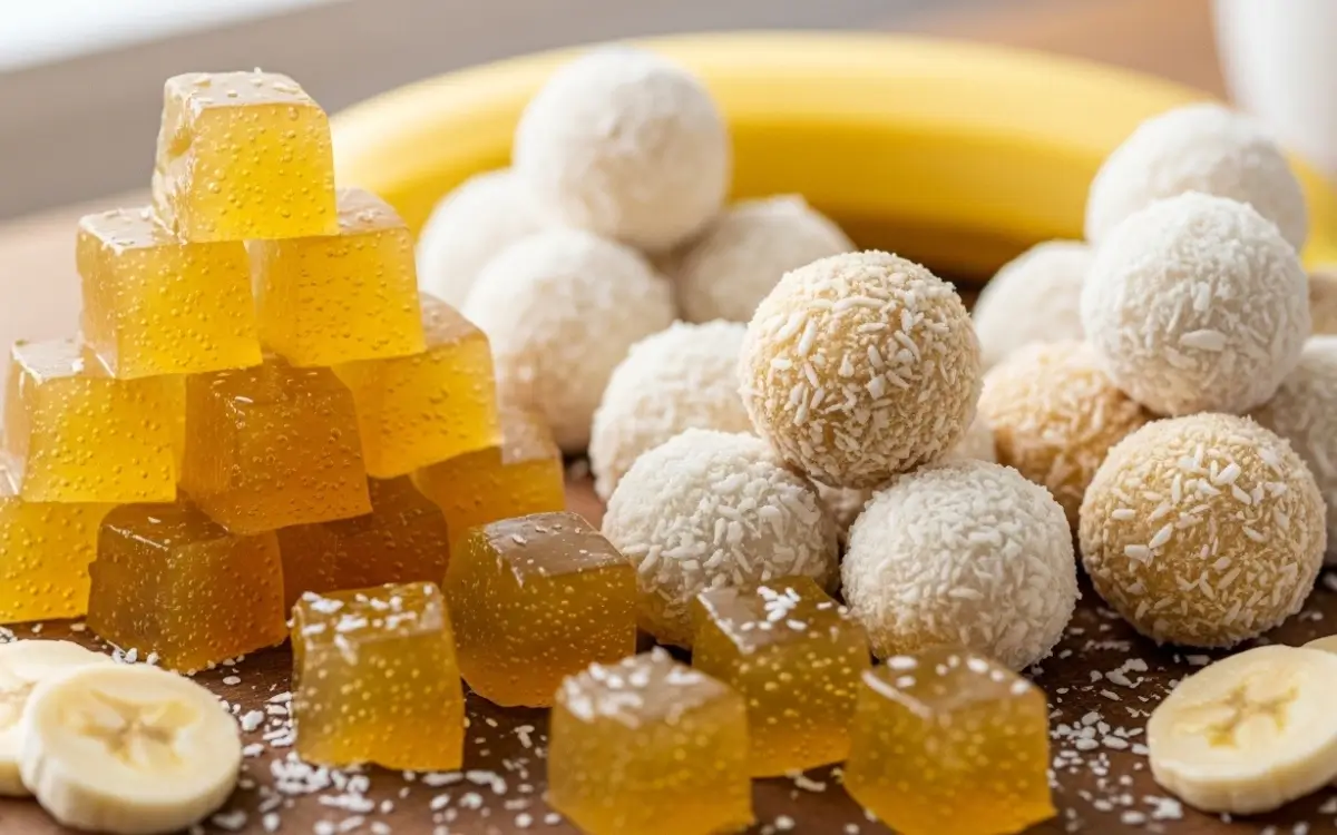 Docinhos Sem Açúcar de Banana Gelatina e Coco