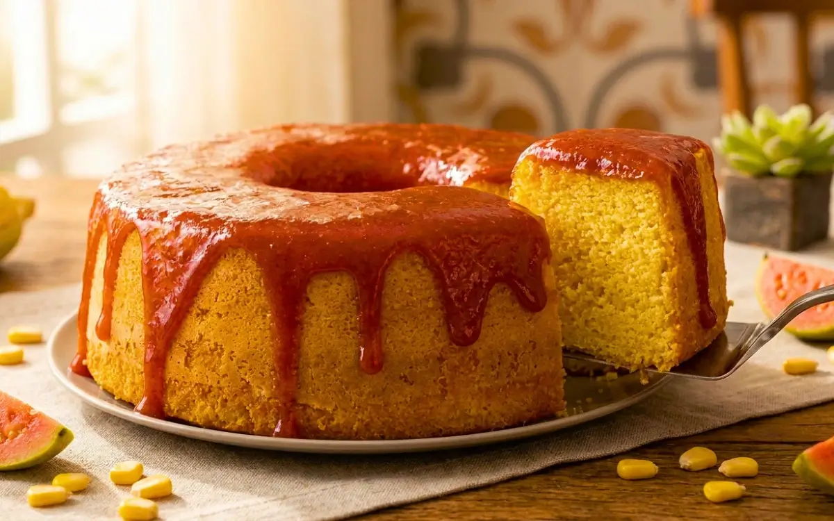 Bolo de Fubá Fofinho com Calda de Goiabada que Derrete na Boca