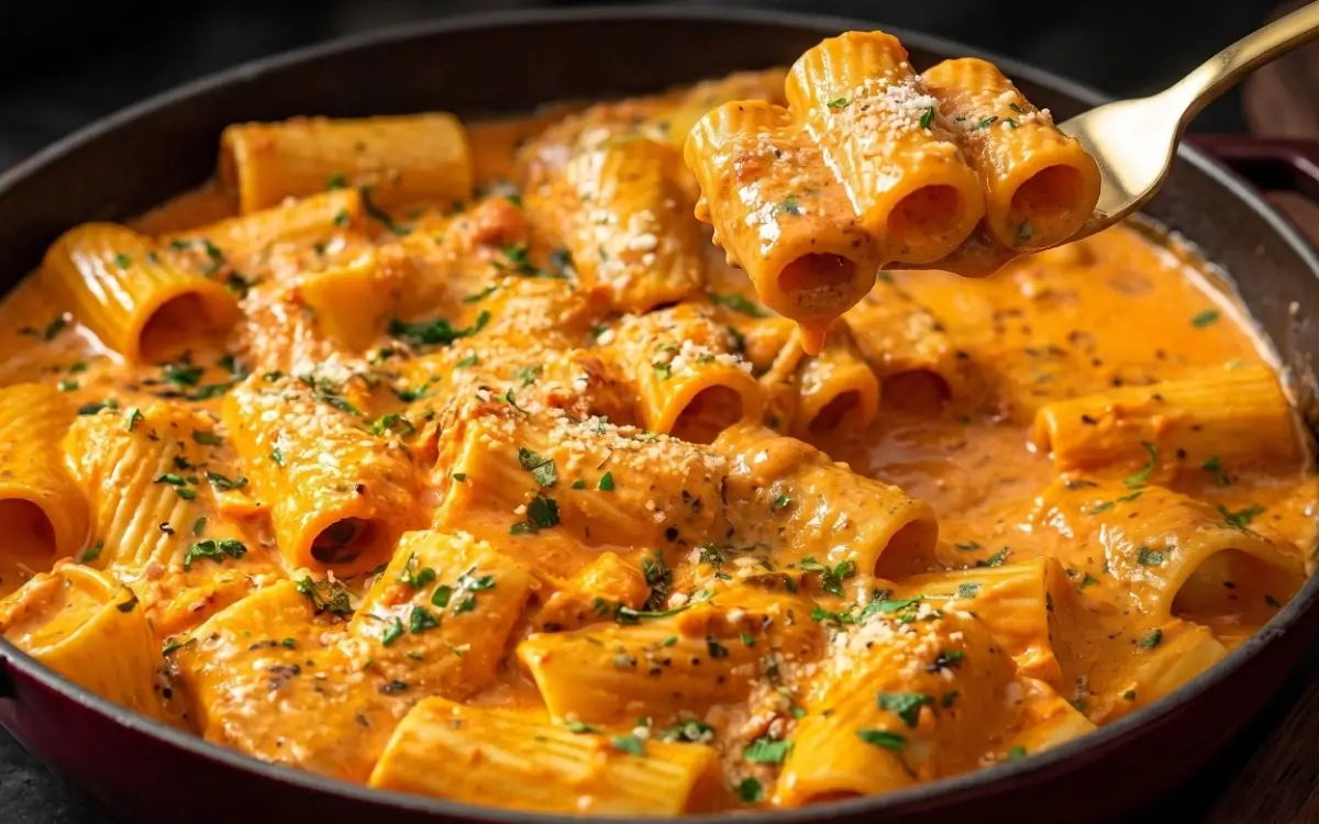 Rigatoni Cremoso com Alho e Tomate