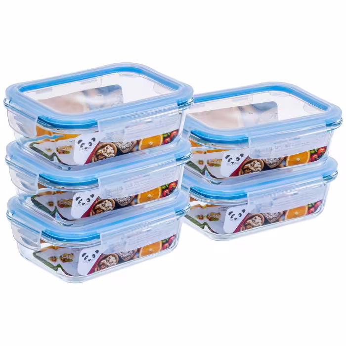 Kit 5 Potes de Vidro Gato Panda 640ml com Tampa Hermética Kit 5 Potes de Vidro Gato Panda 640ml com Tampa Hermética
